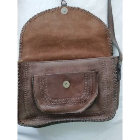 PATRICIA NASH BEAUMONT  Brown Leather Crossbody Purse Messenger Bag Tassel - Picture 3 of 9